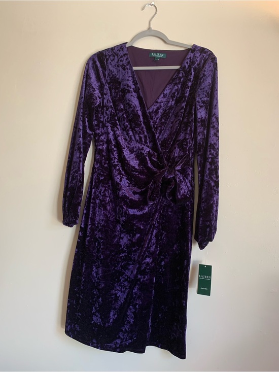 Ralph Lauren Dresses & Skirts - Lauren Ralph Lauren NWT New Purple Velvet Wrap Dress Long Sleeve Women Size 8